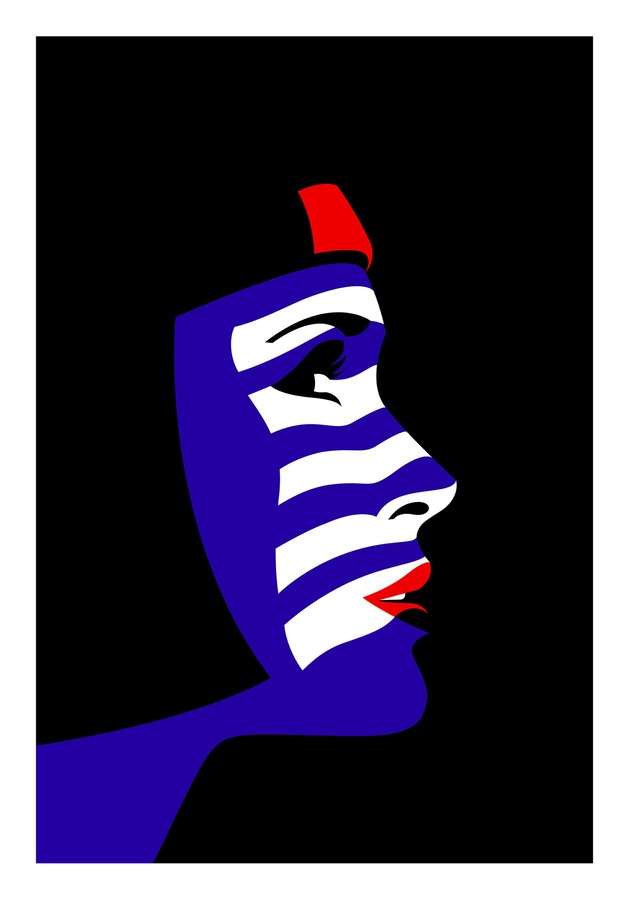 A side profile artwork from Malika Favre’s Crazy Horse series, showcasing her graphic and bold art style.